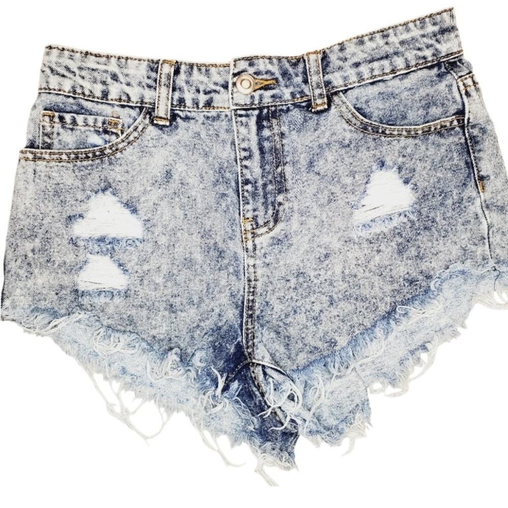 LNew-Forever 21 Cut-off Acid Distressed Ripped Faded Jean Demin Small Shorts